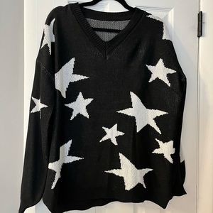 Black and White Star V-Neck Sweater